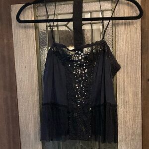 Black Sequin Lace Top